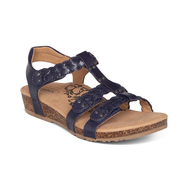 Aetrex Women's Reese Adjustable Gladiator Sandals - Navy | USA EXCAAC3